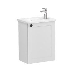 Vitra Root Classic 68625 Lavabo Dolabı, Kapaklı, 45 Cm, Kompakt, Sağdan Armatür Delikli, Mat Açık Gri, Yuvarlak Lavabolu, Sağ